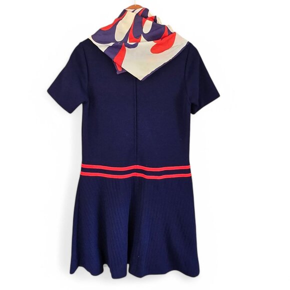 Vintage 1960s Elle Couture Ltd Navy Trevira Wool Blend Dress with Scarf - Picture 4 of 11
